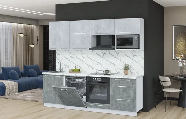 Изображение товара Кухонный гарнитур Interline Пластик 2.4-ПМ2  (мрамор/оксид светлый/белый гранит)