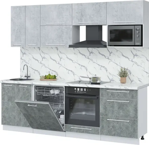 Изображение товара Кухонный гарнитур Interline Пластик 2.4-ПМ2  (мрамор/оксид светлый/белый гранит)