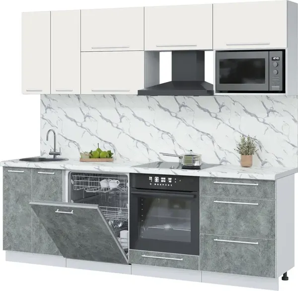 Изображение товара Кухонный гарнитур Interline Пластик 2.4-ПМ2 (мрамор/зефирный/белый гранит)