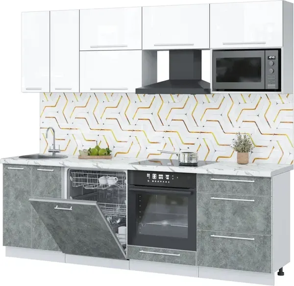 Изображение товара Кухонный гарнитур Interline Пластик 2.4-ПМ2  (мрамор/белый глянец/белый гранит)