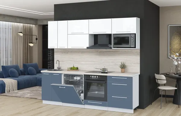 Изображение товара Кухонный гарнитур Interline Пластик 2.4-ПМ2  (арктический/белый глянец/травертин серый)