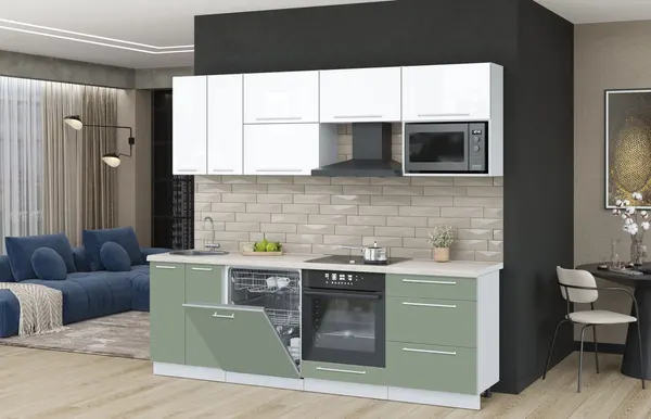 Изображение товара Кухонный гарнитур Interline Пластик 2.4-ПМ2  (полынь/белый глянец/травертин серый)