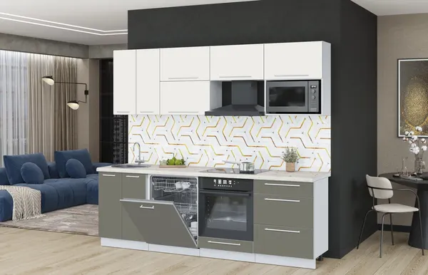 Изображение товара Кухонный гарнитур Interline Пластик 2.4-ПМ2  (зефирный/кварцевый/бискайская сосна)