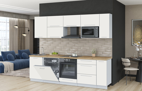 Изображение товара Кухонный гарнитур Interline Пластик 2.6-ПМ2 (зефирный/зефирный/дуб бунратти)