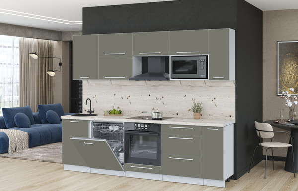 Изображение товара Кухонный гарнитур Interline Пластик 2.6-ПМ2 (кварцевый/кварцевый/бискайская сосна)