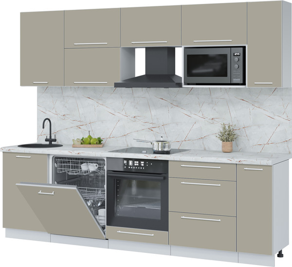 Изображение товара Кухонный гарнитур Interline Пластик 2.6-ПМ2  (латте/латте/серый каспий)
