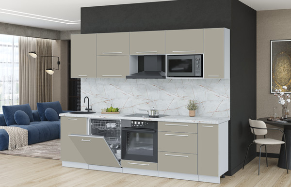 Изображение товара Кухонный гарнитур Interline Пластик 2.6-ПМ2  (латте/латте/серый каспий)