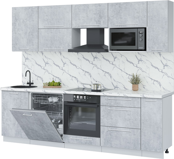 Изображение товара Кухонный гарнитур Interline Пластик 2.6-ПМ2 (оксид светлый/оксид светлый/белый гранит)