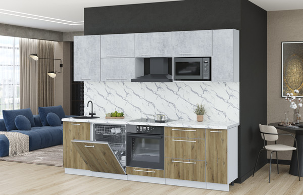 Изображение товара Кухонный гарнитур Interline Пластик 2.6-ПМ2  (дуб эпоксид/оксид светлый/белый гранит)