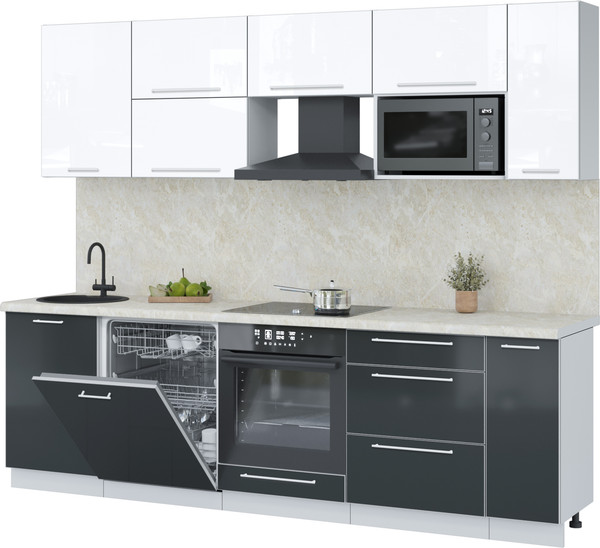 Изображение товара Кухонный гарнитур Interline Пластик 2.6-ПМ2  (антрацит глянец/белый глянец/опал светлый)
