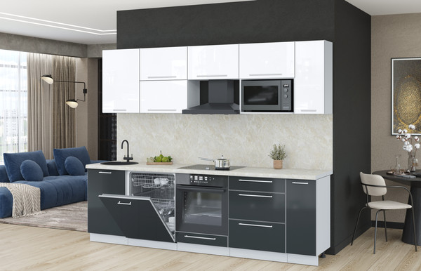 Изображение товара Кухонный гарнитур Interline Пластик 2.6-ПМ2  (антрацит глянец/белый глянец/опал светлый)