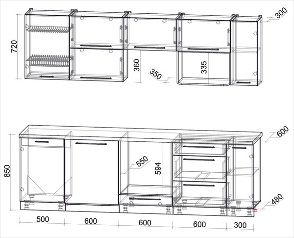 Изображение товара Кухонный гарнитур Interline Пластик 2.6-ПМ2  (мрамор/оксид светлый/белый гранит)