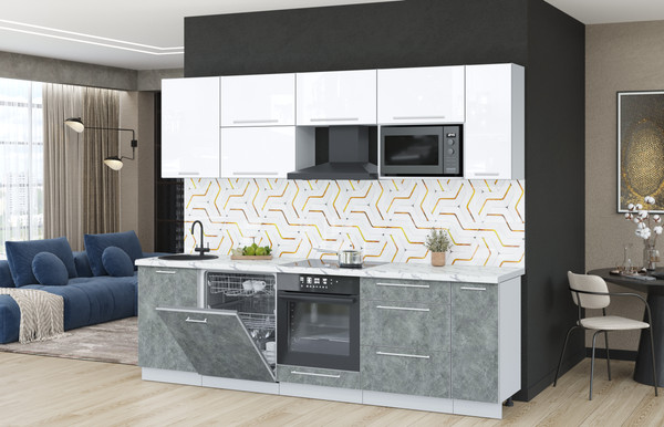 Изображение товара Кухонный гарнитур Interline Пластик 2.6-ПМ2 (мрамор/белый глянец/белый гранит)