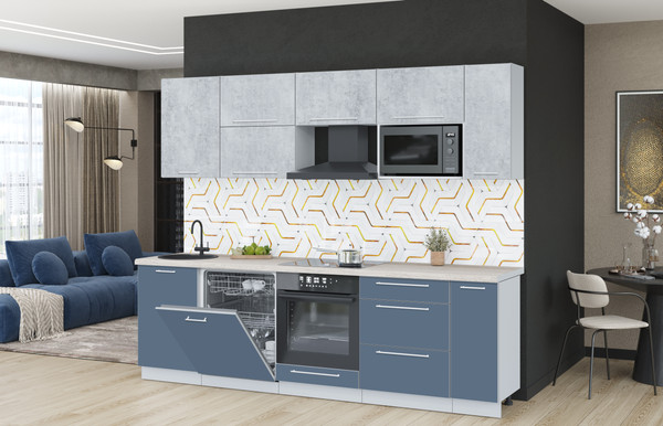 Изображение товара Кухонный гарнитур Interline Пластик 2.6-ПМ2  (арктический/оксид светлый/травертин серый)