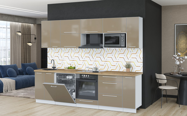 Изображение товара Кухонный гарнитур Interline Пластик 2.7-ПМ2  (капучино глянец/капучино глянец/дуб бунратти)