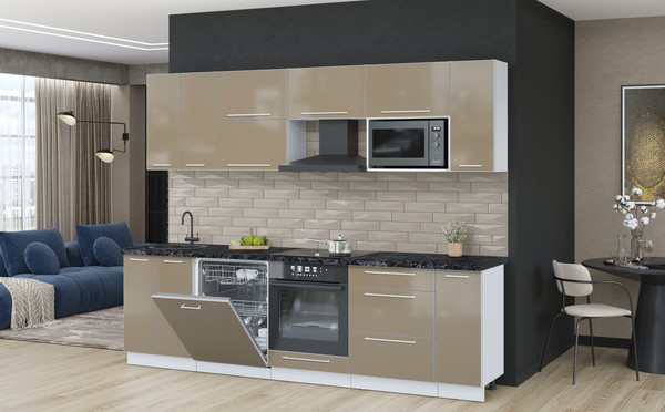 Изображение товара Кухонный гарнитур Interline Пластик 2.7-ПМ2  (капучино глянец/капучино глянец/кастилло темный)