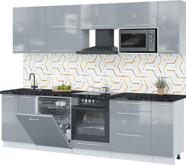 Изображение товара Кухонный гарнитур Interline Пластик 2.7-ПМ2  (туманный глянец/туманный глянец/кастилло темный)