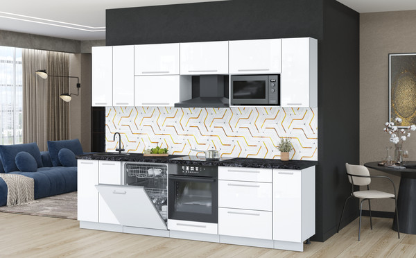 Изображение товара Кухонный гарнитур Interline Пластик 2.7-ПМ2  (белый глянец/белый глянец/кастилло темный)