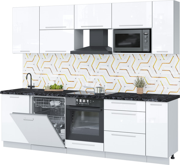 Изображение товара Кухонный гарнитур Interline Пластик 2.6-ПМ2 (белый глянец/белый глянец/кастилло темный)