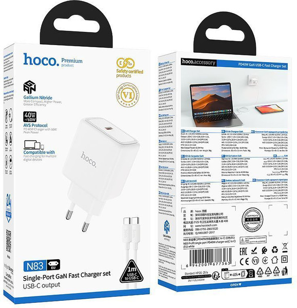 Изображение товара Зарядное устройство сетевое Hoco N83 + кабель Type-C-Type-C (белый)