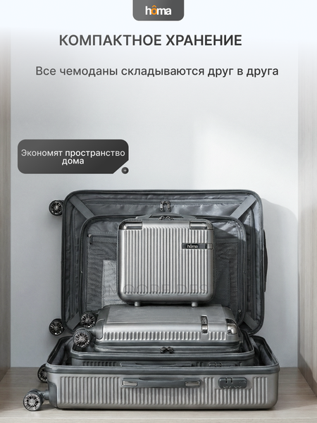 Изображение товара Набор чемоданов Homa 4CHMD-BL (3шт, антрацит)