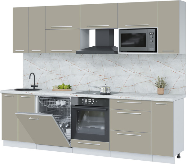 Изображение товара Кухонный гарнитур Interline Пластик 2.7-ПМ2  (латте/латте/серый каспий)