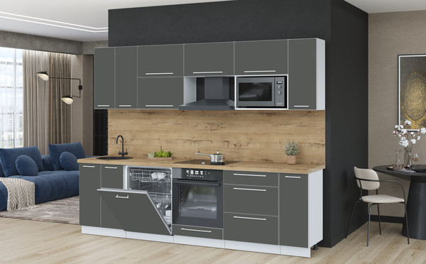 Изображение товара Кухонный гарнитур Interline Пластик 2.7-ПМ2  (шторм/шторм/дуб бунратти)