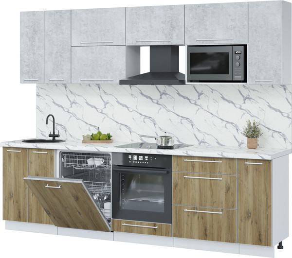 Изображение товара Кухонный гарнитур Interline Пластик 2.7-ПМ2  (дуб эпоксид/оксид светлый/белый гранит)