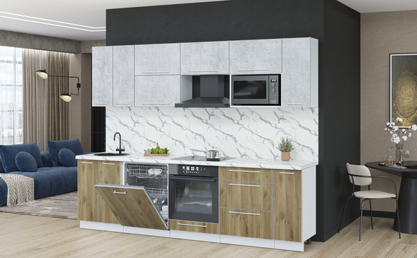 Изображение товара Кухонный гарнитур Interline Пластик 2.7-ПМ2  (дуб эпоксид/оксид светлый/белый гранит)