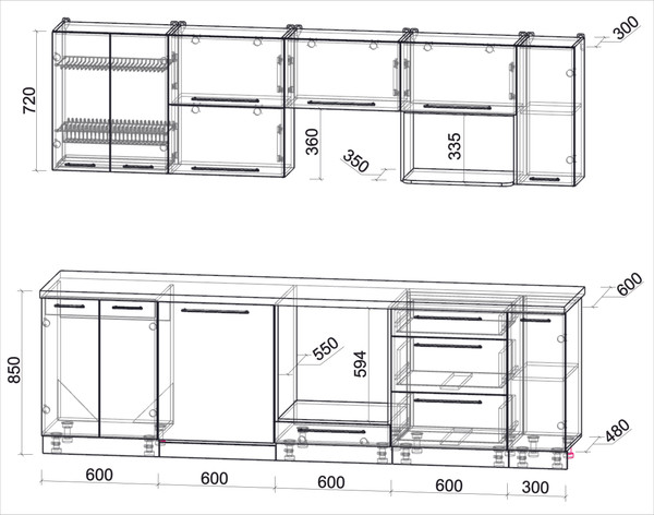 Изображение товара Кухонный гарнитур Interline Пластик 2.7-ПМ2 (черный глянец/оксид темный/белый гранит)