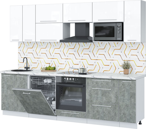 Изображение товара Кухонный гарнитур Interline Пластик 2.7-ПМ2  (мрамор/белый глянец/белый гранит)