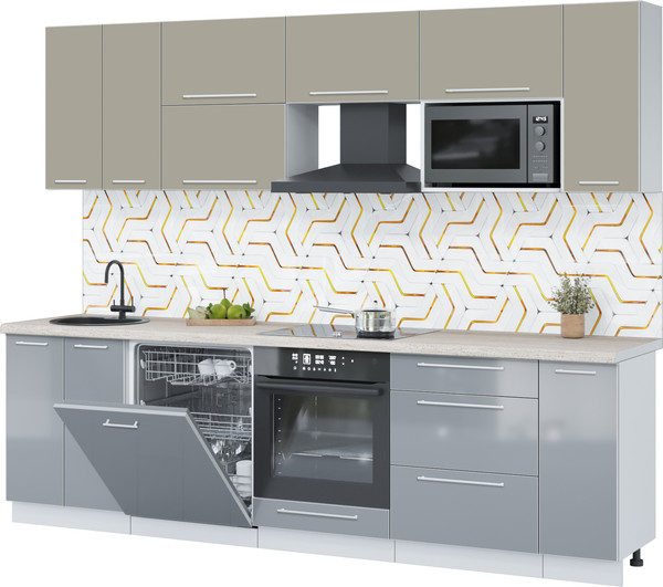 Изображение товара Кухонный гарнитур Interline Пластик 2.7-ПМ2  (туманный глянец/латте/травертин серый)