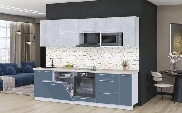 Изображение товара Кухонный гарнитур Interline Пластик 2.7-ПМ2  (арктический/оксид светлый/травертин серый)