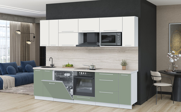 Изображение товара Кухонный гарнитур Interline Пластик 2.7-ПМ2 (полынь/зефирный/травертин серый)