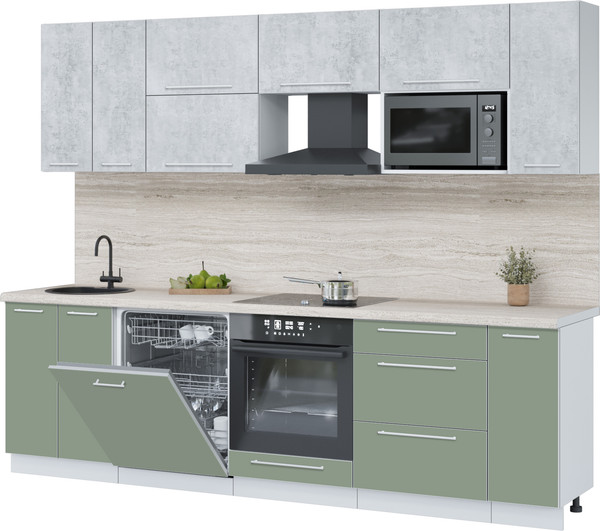 Изображение товара Кухонный гарнитур Interline Пластик 2.7-ПМ2 (полынь/оксид светлый/травертин серый)