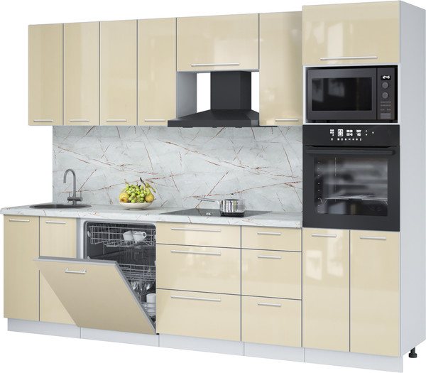 Изображение товара Кухонный гарнитур Interline Пластик 2.8-ПМ2  (ваниль глянец/ваниль глянец/серый каспий)