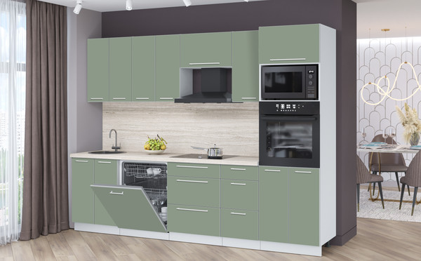 Изображение товара Кухонный гарнитур Interline Пластик 2.8-ПМ2  (полынь/полынь/травертин серый)