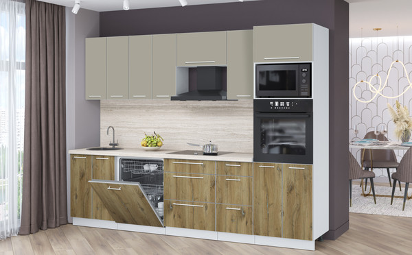 Изображение товара Кухонный гарнитур Interline Пластик 2.8-ПМ2  (дуб эпоксид/латте/травертин серый)