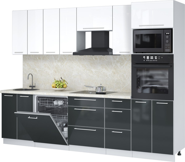 Изображение товара Кухонный гарнитур Interline Пластик 2.8-ПМ2  (антрацит глянец/белый глянец/опал светлый)