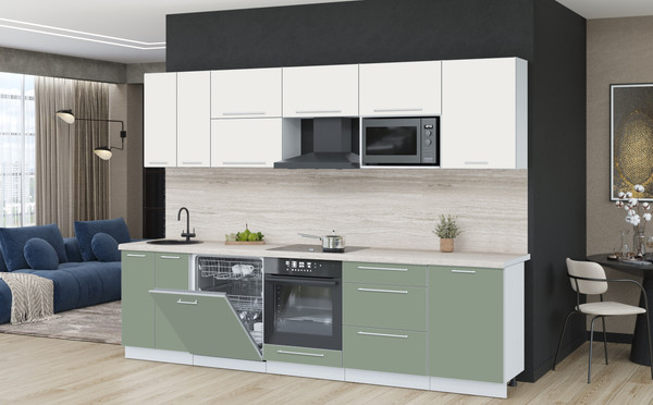 Изображение товара Кухонный гарнитур Interline Пластик 2.9-ПМ2 (полынь/зефирный/травертин серый)