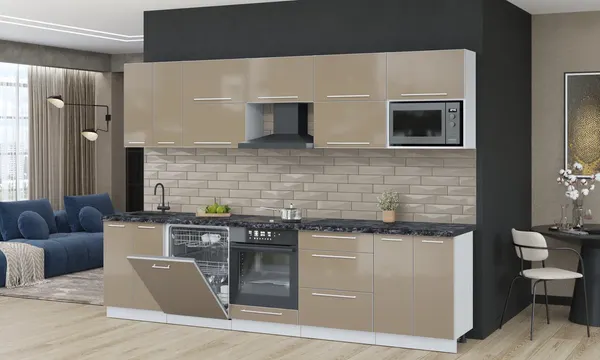 Изображение товара Кухонный гарнитур Interline Пластик 3.0-ПМ2  (капучино глянец/капучино глянец/кастилло темный)