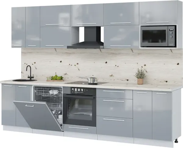 Изображение товара Кухонный гарнитур Interline Пластик 3.0-ПМ2  (туманный глянец/туманный глянец/бискайская сосна)