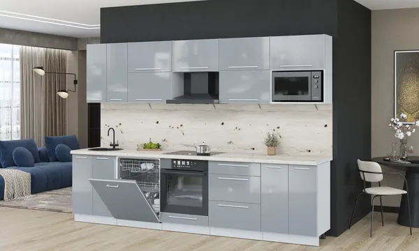 Изображение товара Кухонный гарнитур Interline Пластик 3.0-ПМ2  (туманный глянец/туманный глянец/бискайская сосна)