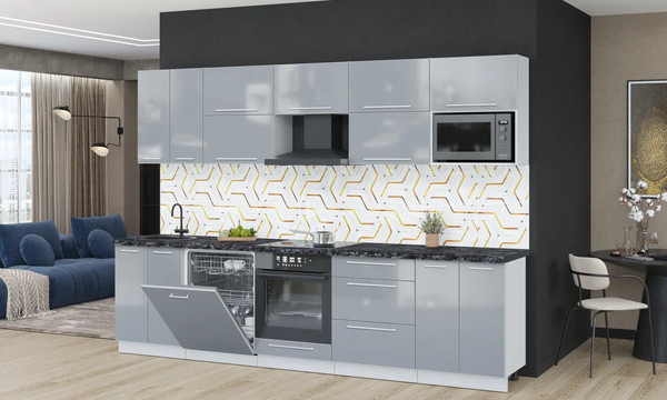 Изображение товара Кухонный гарнитур Interline Пластик 3.0-ПМ2  (туманный глянец/туманный глянец/кастилло темный)