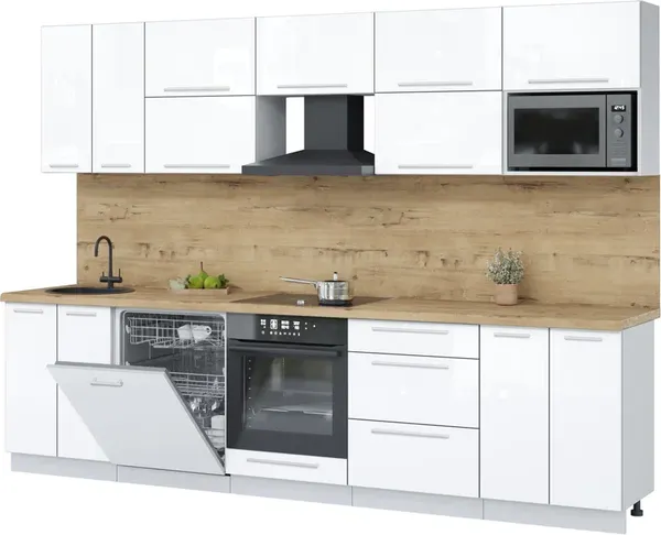 Изображение товара Кухонный гарнитур Interline Пластик 3.0-ПМ2  (белый глянец/белый глянец/дуб бунратти)