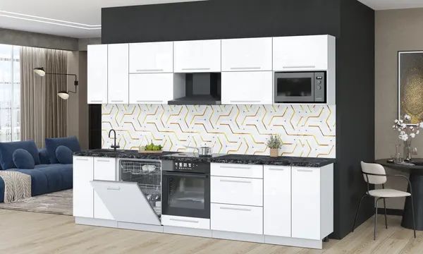 Изображение товара Кухонный гарнитур Interline Пластик 3.0-ПМ2  (белый глянец/белый глянец/кастилло темный)