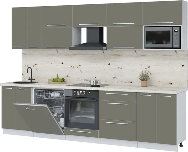 Изображение товара Кухонный гарнитур Interline Пластик 3.0-ПМ2  (кварцевый/кварцевый/бискайская сосна)