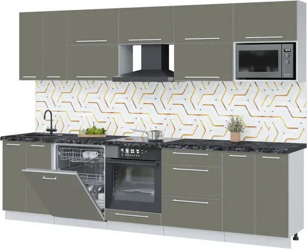 Изображение товара Кухонный гарнитур Interline Пластик 3.0-ПМ2  (кварцевый/кварцевый/кастилло темный)