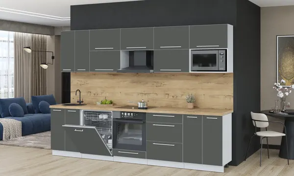 Изображение товара Кухонный гарнитур Interline Пластик 3.0-ПМ2  (шторм/шторм/дуб бунратти)