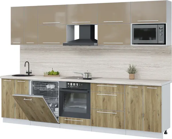 Изображение товара Кухонный гарнитур Interline Пластик 3.0-ПМ2  (дуб эпоксид/капучино глянец/травертин серый)